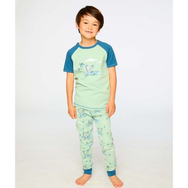 Organic Cotton Two-Piece Pajamas Set, Green Printed Crocodiles
