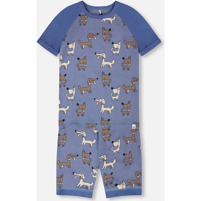 Organic Cotton Two-Piece Pajamas Set, Blue Printed Dogs