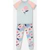 Organic Cotton Two-Piece Pajamas Set, Blue Smiling Flower Print - Pajamas - 1 - thumbnail