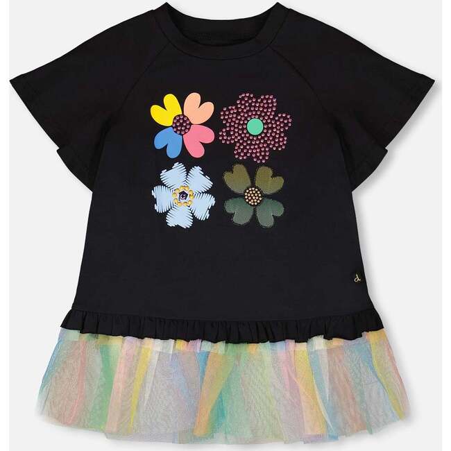 Organic Cotton Tunic With Mesh Frill, Black