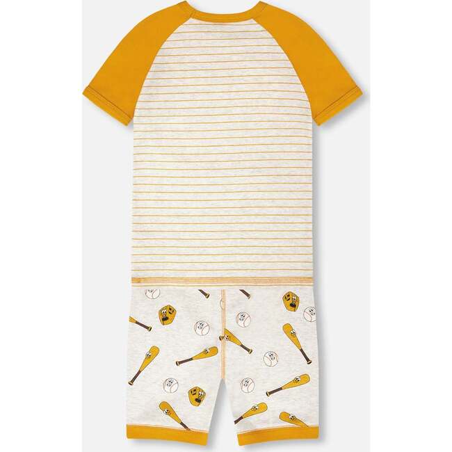 Organic Cotton Two-Piece Pajamas Set, Grey Mix Baseball Print - Pajamas - 3