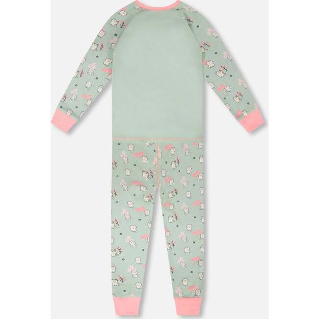 Organic Cotton Two-Piece Pajamas Set, Green Kitten Print - Pajamas - 3