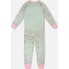 Organic Cotton Two-Piece Pajamas Set, Green Kitten Print - Pajamas - 3