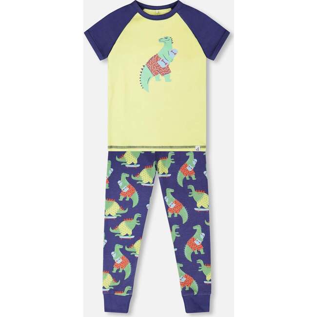 Organic Cotton Two-Piece Pajamas Set, Blue Dino Print