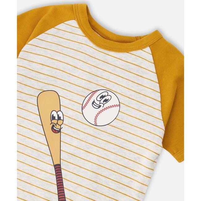 Organic Cotton Two-Piece Pajamas Set, Grey Mix Baseball Print - Pajamas - 4