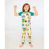 Organic Cotton Two-Piece Pajamas Set, Beige Printed Trucks - Pajamas - 2