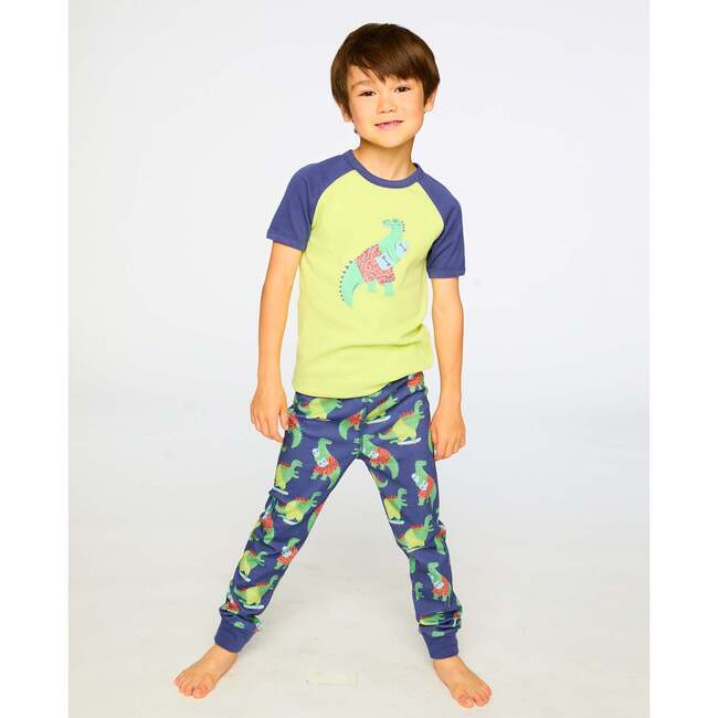 Organic Cotton Two-Piece Pajamas Set, Blue Dino Print