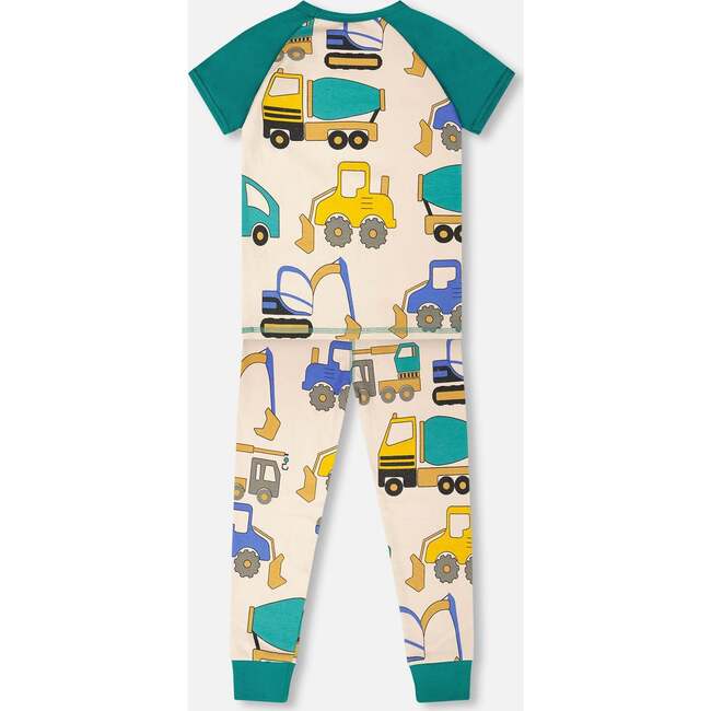 Organic Cotton Two-Piece Pajamas Set, Beige Printed Trucks - Pajamas - 3