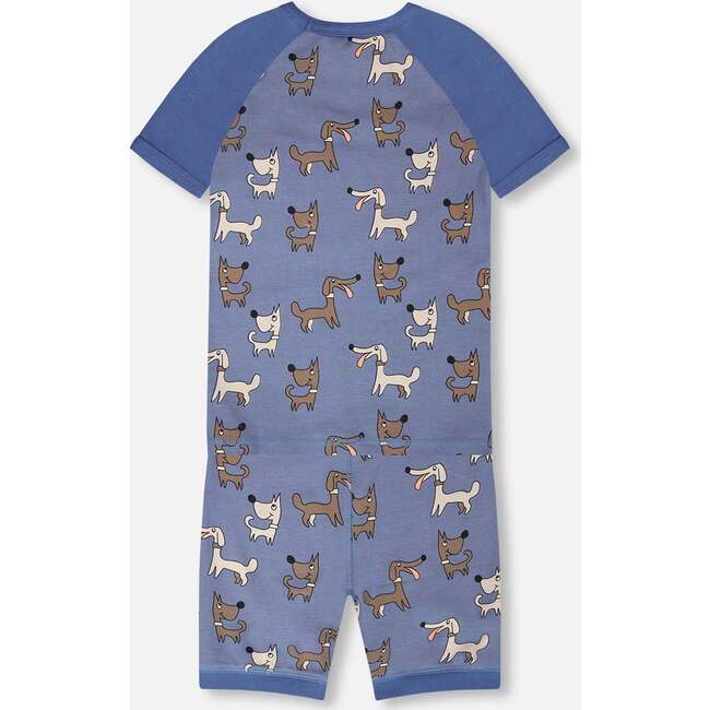Organic Cotton Two-Piece Pajamas Set, Blue Printed Dogs - Pajamas - 3