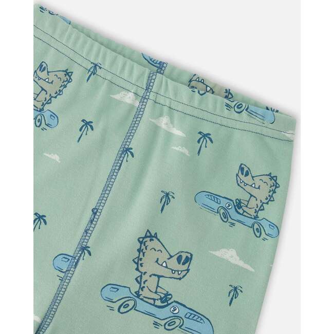 Organic Cotton Two-Piece Pajamas Set, Green Printed Crocodiles - Pajamas - 5