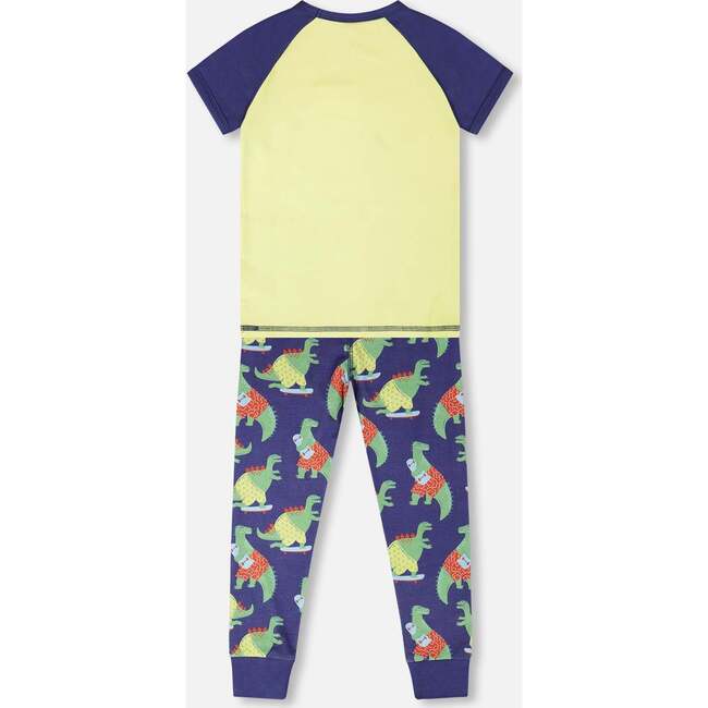 Organic Cotton Two-Piece Pajamas Set, Blue Dino Print - Pajamas - 3
