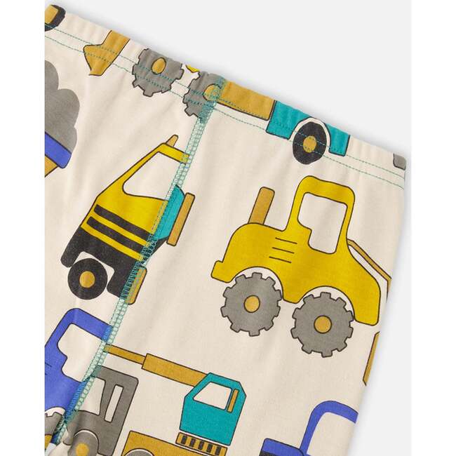 Organic Cotton Two-Piece Pajamas Set, Beige Printed Trucks - Pajamas - 5