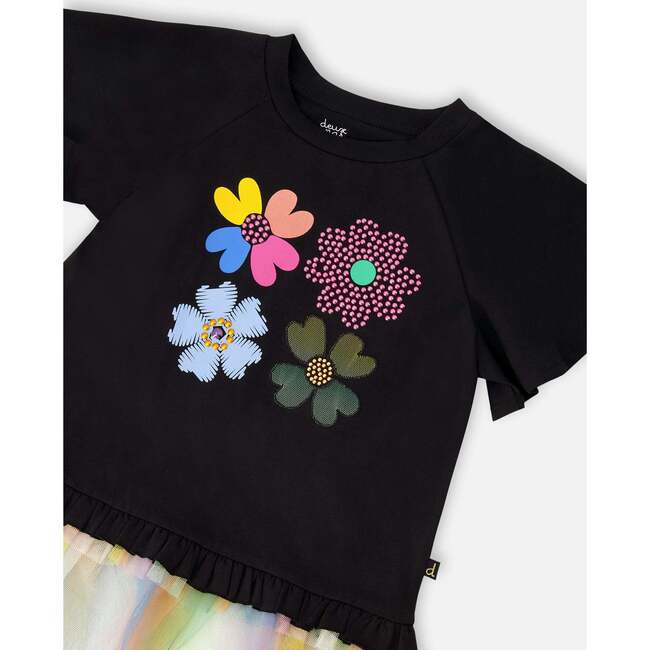 Organic Cotton Tunic With Mesh Frill, Black - T-Shirts - 4