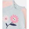 Organic Cotton Two-Piece Pajamas Set, Blue Smiling Flower Print - Pajamas - 4
