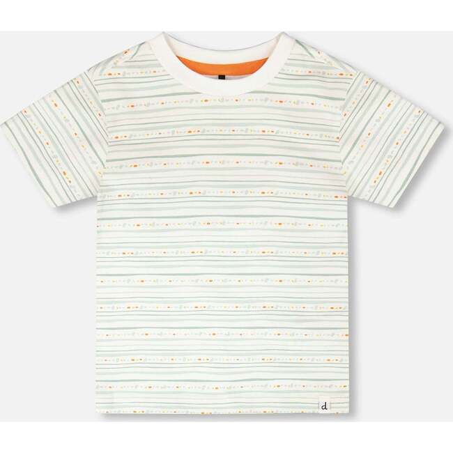 Organic Cotton T-Shirt, White Printed Mint Green Lines
