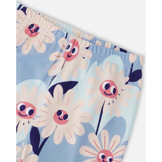 Organic Cotton Two-Piece Pajamas Set, Blue Smiling Flower Print - Pajamas - 5