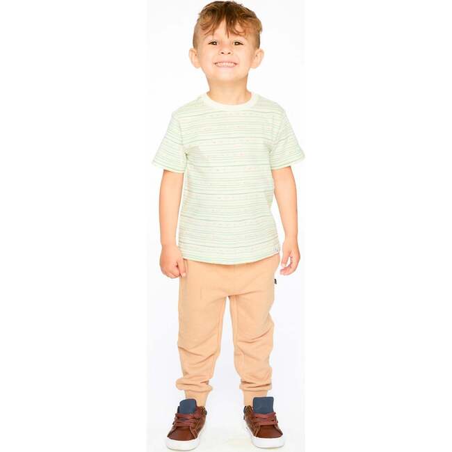 Organic Cotton T-Shirt, White Printed Mint Green Lines