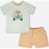 Organic Cotton T-Shirt And Short Set, Mint Green And Beige - Mixed Apparel Set - 1 - thumbnail