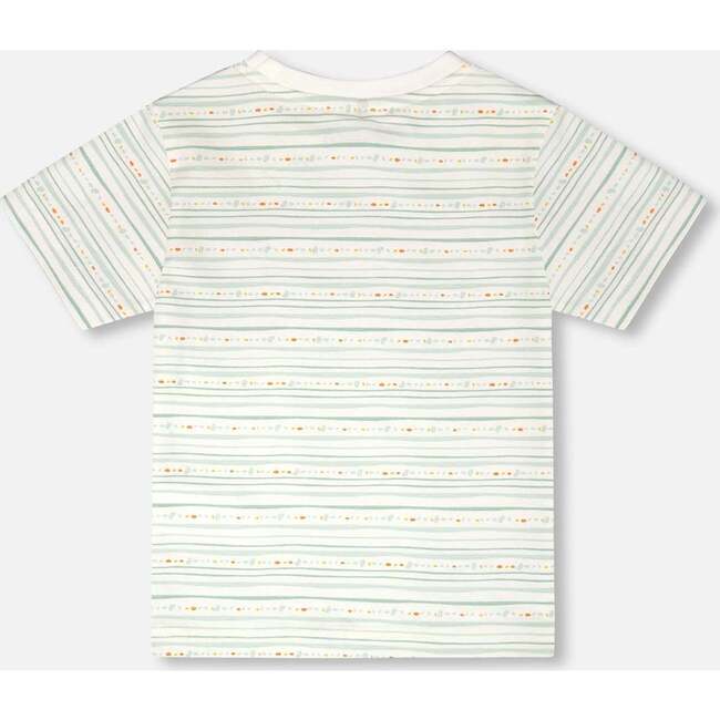 Organic Cotton T-Shirt, White Printed Mint Green Lines - T-Shirts - 3