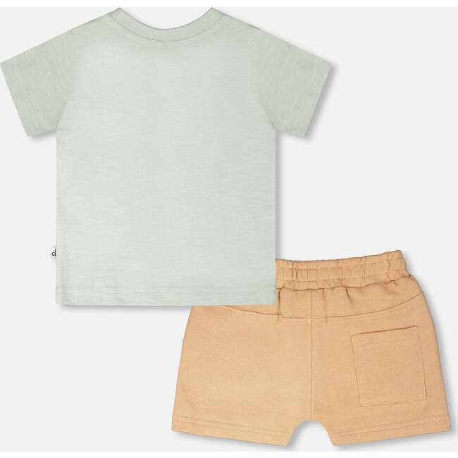 Organic Cotton T-Shirt And Short Set, Mint Green And Beige