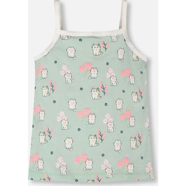 Organic Cotton Tank Underwear, Green Kitten Print