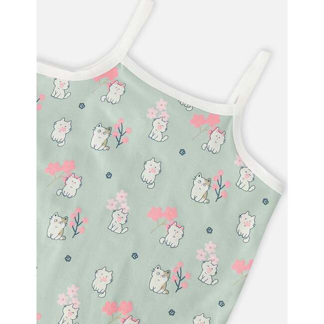 Organic Cotton Tank Underwear, Green Kitten Print - Underwear - 3