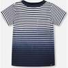 Organic Cotton Short Sleeve T-Shirt, Striped Gradient Blue - T-Shirts - 1 - thumbnail