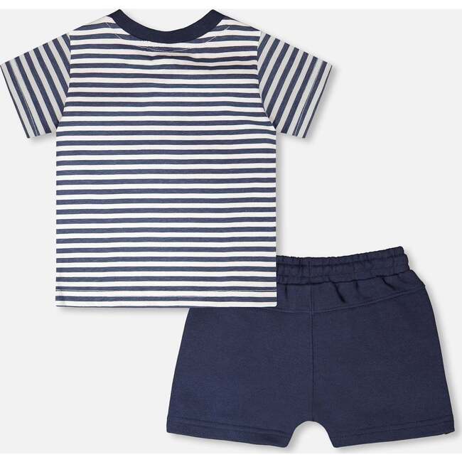 Organic Cotton T-Shirt And Short Set, Blue Stripes And Blue