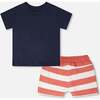 Organic Cotton T-Shirt And Short Set, Blue And Brick Stripes - Mixed Apparel Set - 2