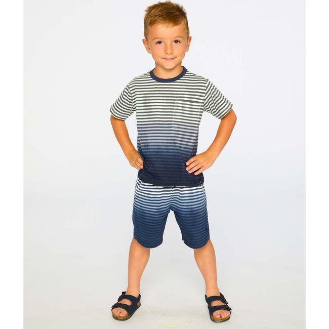 Organic Cotton Short Sleeve T-Shirt, Striped Gradient Blue - T-Shirts - 4