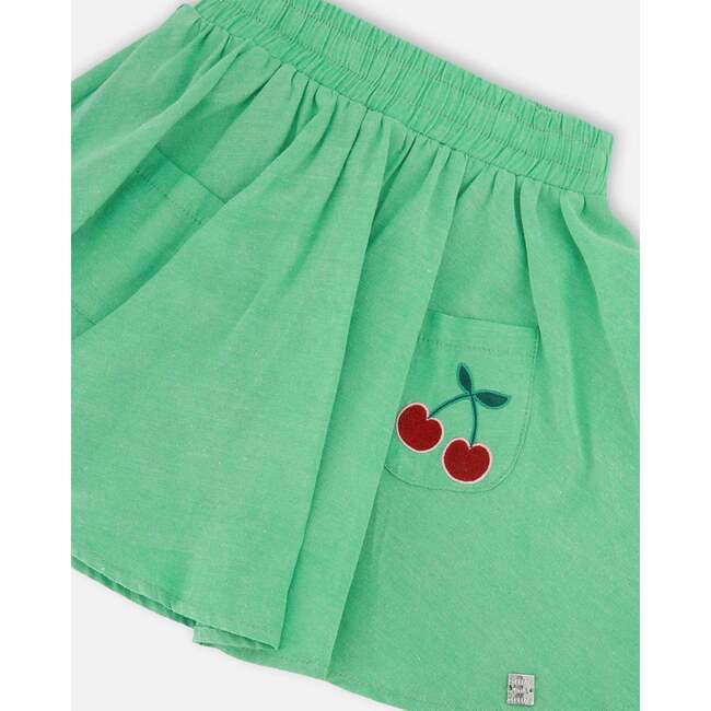 Organic Cotton Skort With Embroidery, Green - Skirts - 4