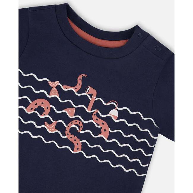 Organic Cotton T-Shirt And Short Set, Blue And Brick Stripes - Mixed Apparel Set - 4