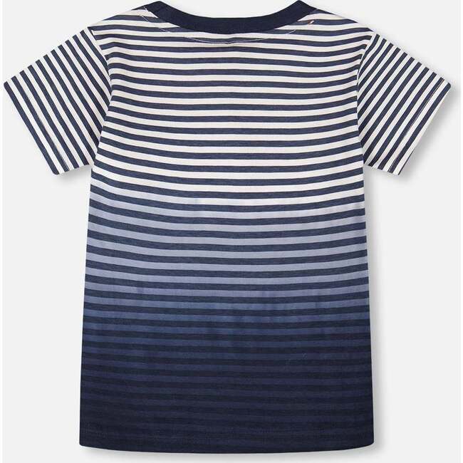 Organic Cotton Short Sleeve T-Shirt, Striped Gradient Blue - T-Shirts - 5