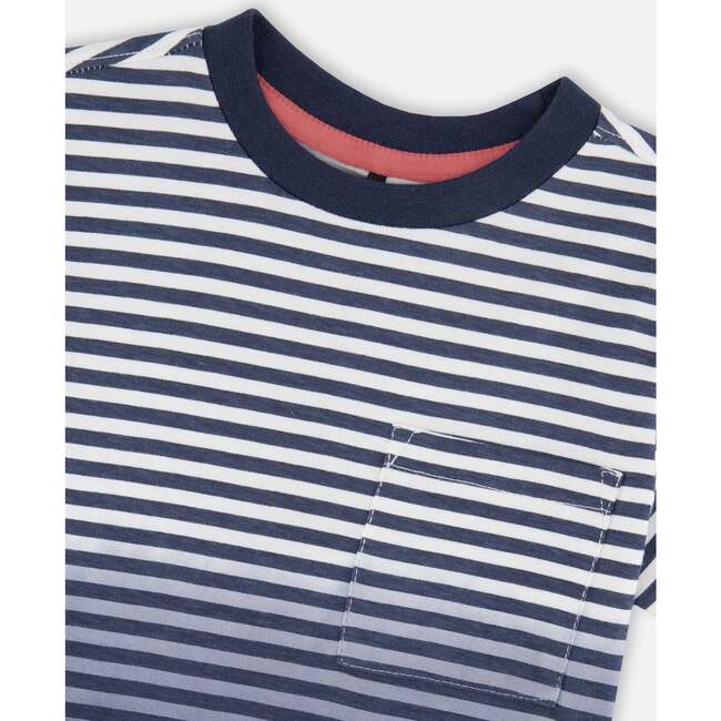 Organic Cotton Short Sleeve T-Shirt, Striped Gradient Blue - T-Shirts - 6
