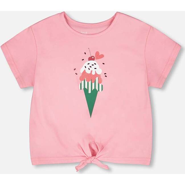 Organic Cotton Jersey T-Shirt With Tie At Waist, Pink