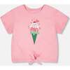 Organic Cotton Jersey T-Shirt With Tie At Waist, Pink - T-Shirts - 1 - thumbnail