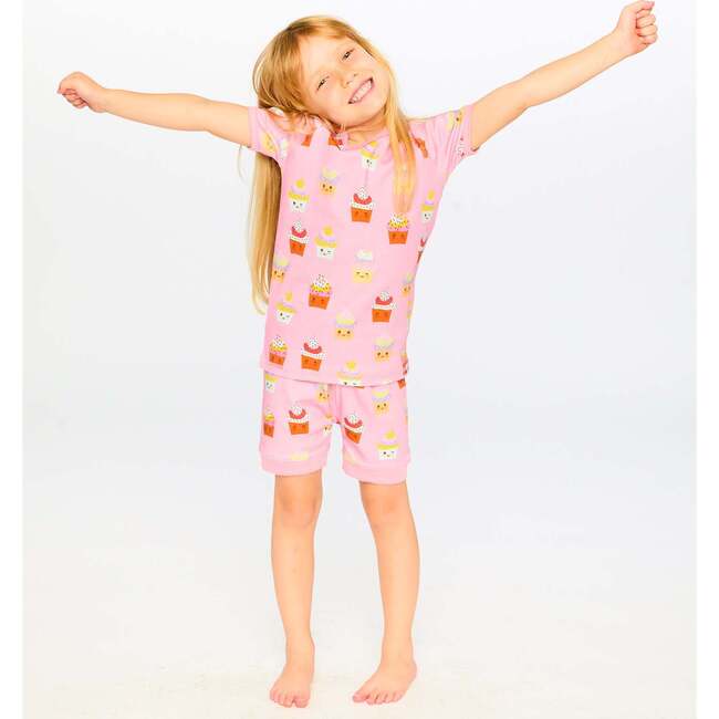 Organic Cotton Two-Piece Pajamas Set Pink Cupcake Print, Pink Printed Cupcake