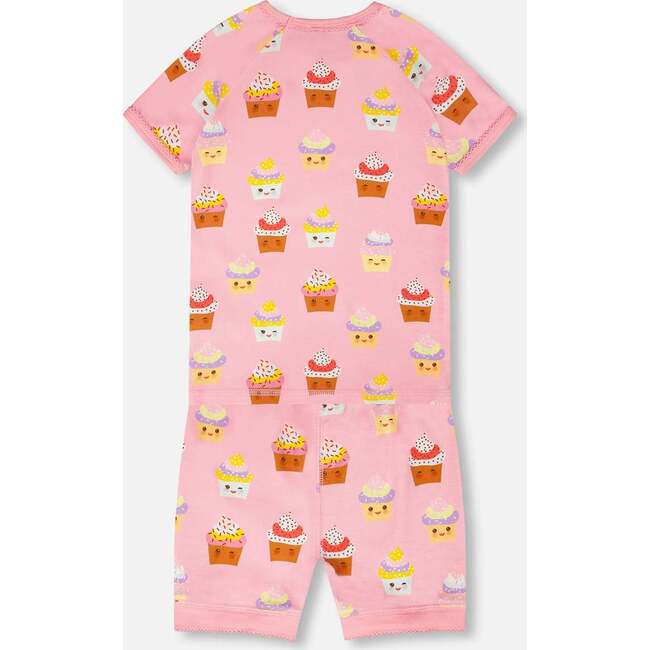 Organic Cotton Two-Piece Pajamas Set Pink Cupcake Print, Pink Printed Cupcake - Pajamas - 3