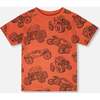 Organic Cotton Jersey T-Shirt, Orange Printed Trucks - T-Shirts - 1 - thumbnail