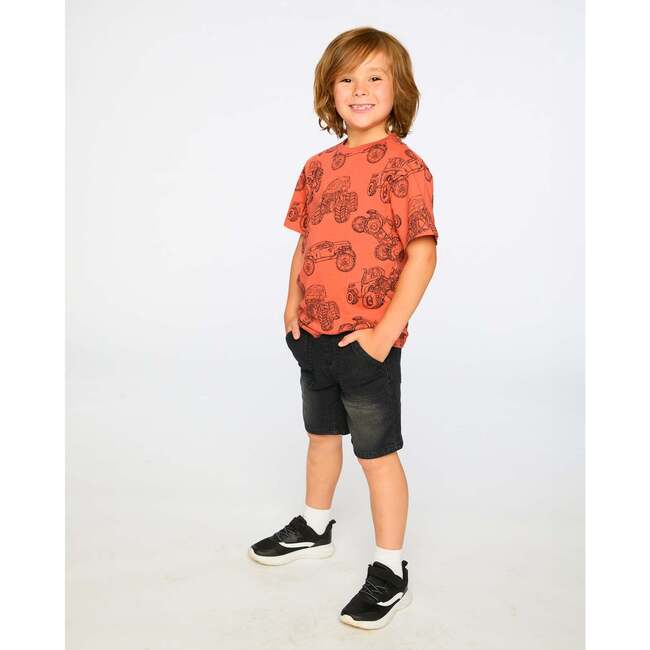Organic Cotton Jersey T-Shirt, Orange Printed Trucks