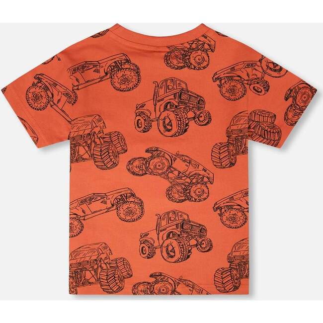 Organic Cotton Jersey T-Shirt, Orange Printed Trucks - T-Shirts - 3