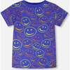 Organic Cotton Jersey T-Shirt, Blue Smiley Print - T-Shirts - 1 - thumbnail