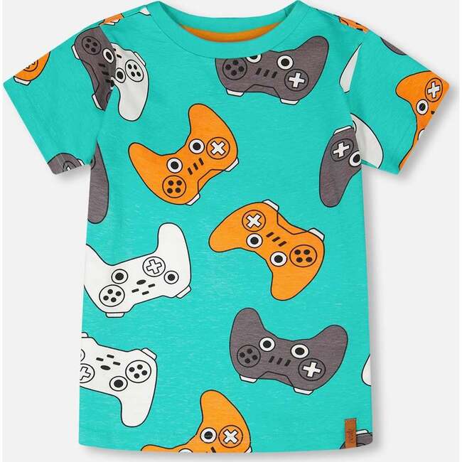 Organic Cotton Jersey T-Shirt, Blue Printed Gamepads