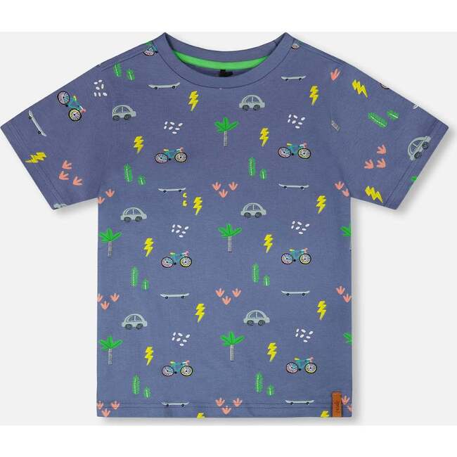 Organic Cotton Jersey T-Shirt, Blue Bicycle Print