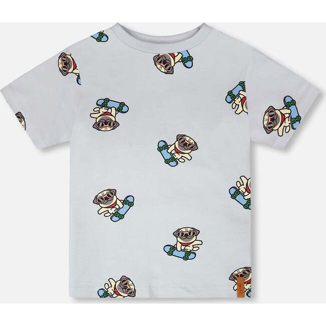 Organic Cotton Jersey T-Shirt, Blue Pug Print