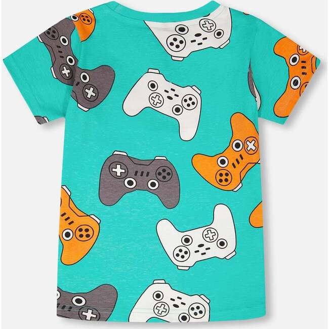 Organic Cotton Jersey T-Shirt, Blue Printed Gamepads - T-Shirts - 3