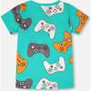 Organic Cotton Jersey T-Shirt, Blue Printed Gamepads - T-Shirts - 3