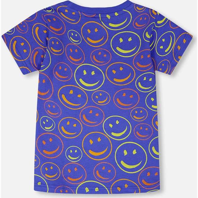 Organic Cotton Jersey T-Shirt, Blue Smiley Print - T-Shirts - 4