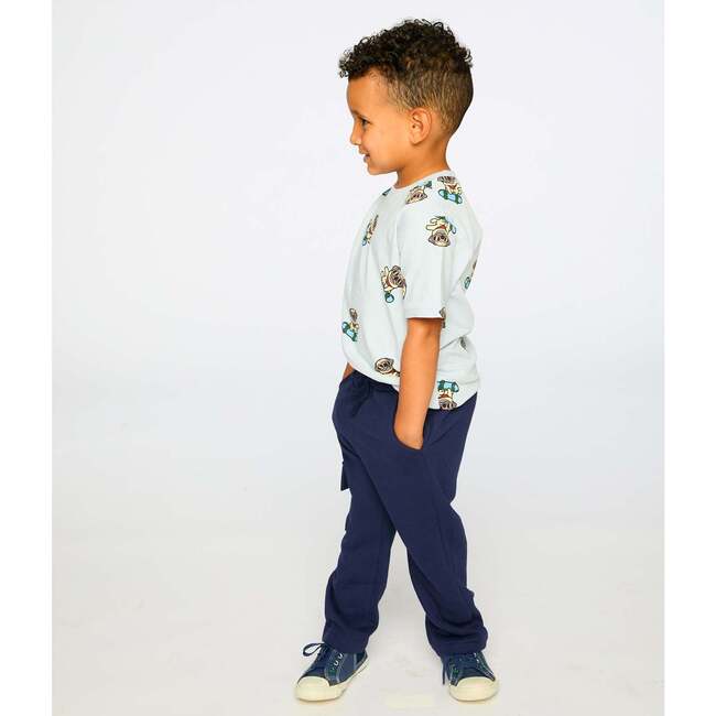 Organic Cotton Jersey T-Shirt, Blue Pug Print