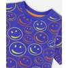 Organic Cotton Jersey T-Shirt, Blue Smiley Print - T-Shirts - 5 - thumbnail